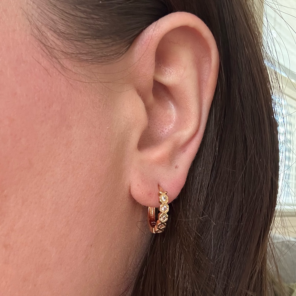 New Pretty Bird Jewelry | Rose Gold Hoops With White Stones - Nwot